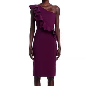 New Chiara Boni La Petite Robe Marine Ruffle Trim One Shoulder Dress Size 14